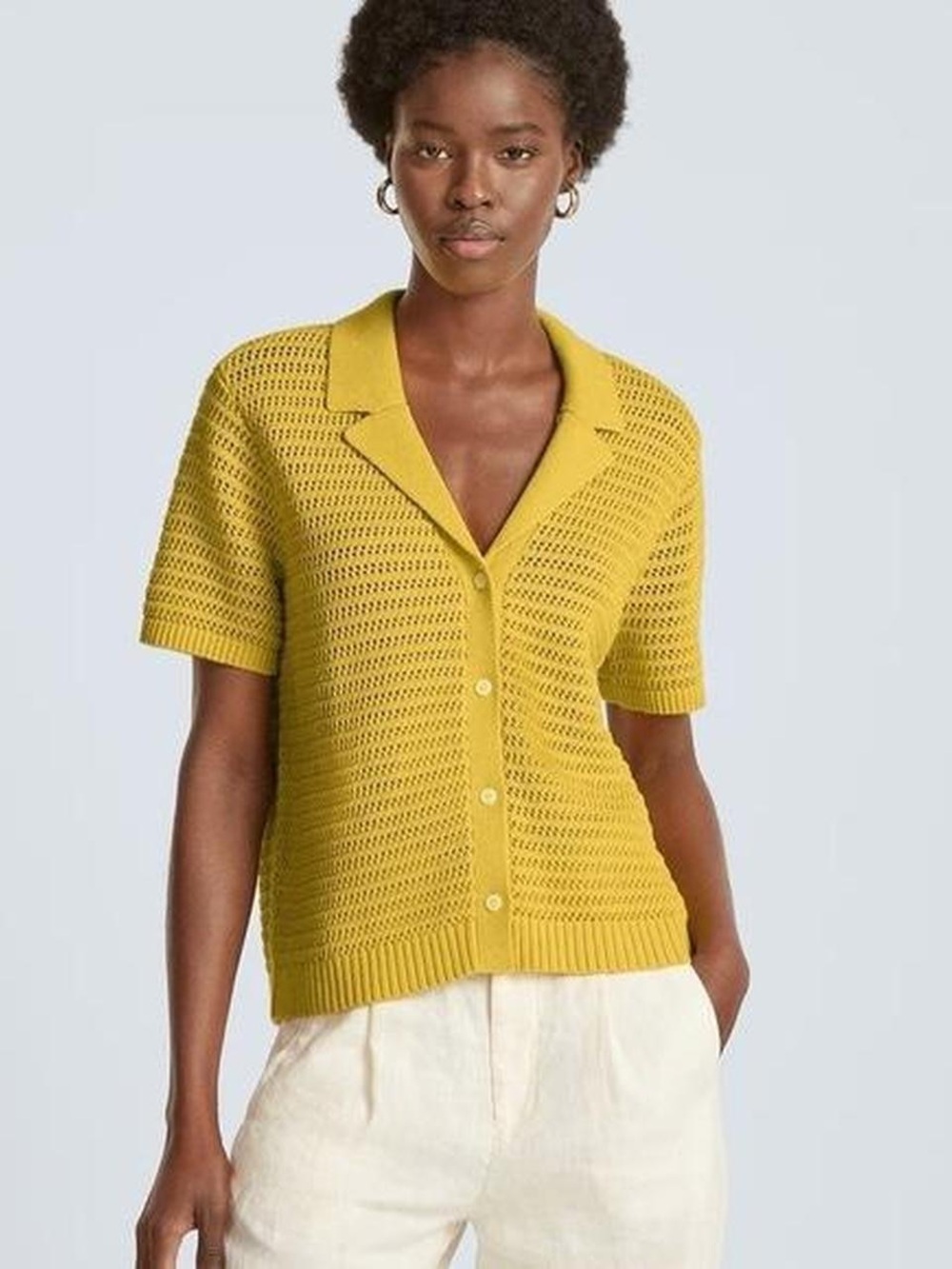 Everlane Yellow Open-Knit Short Sleeve Cardigan